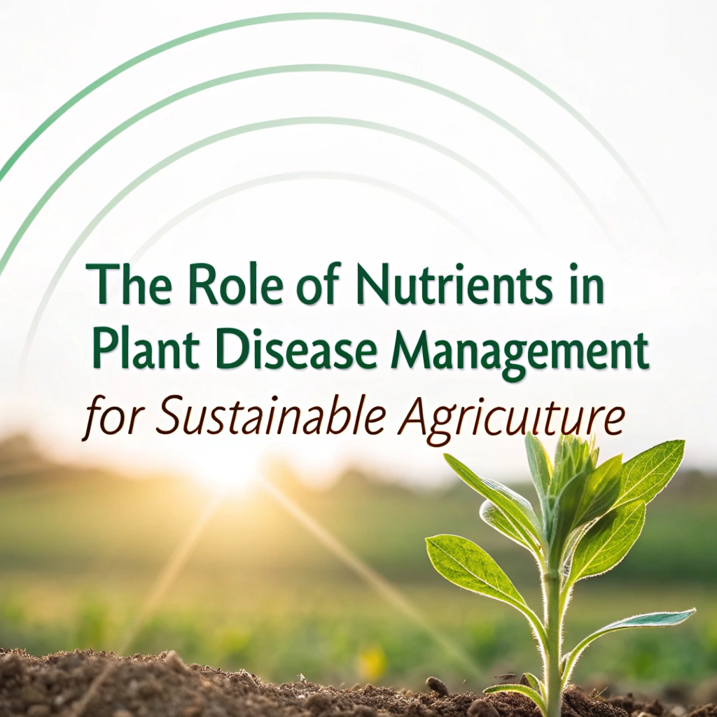 A close-up of a healthy, green plant with a subtle, protective golden-green aura, and the title "The Role of Nutrients in Plant Disease Management for Sustainable Agriculture" overlaid.